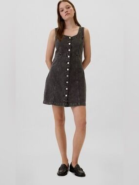 Chic 90s Grunge GAP Black Denim Jumpsuit Dress | Size L